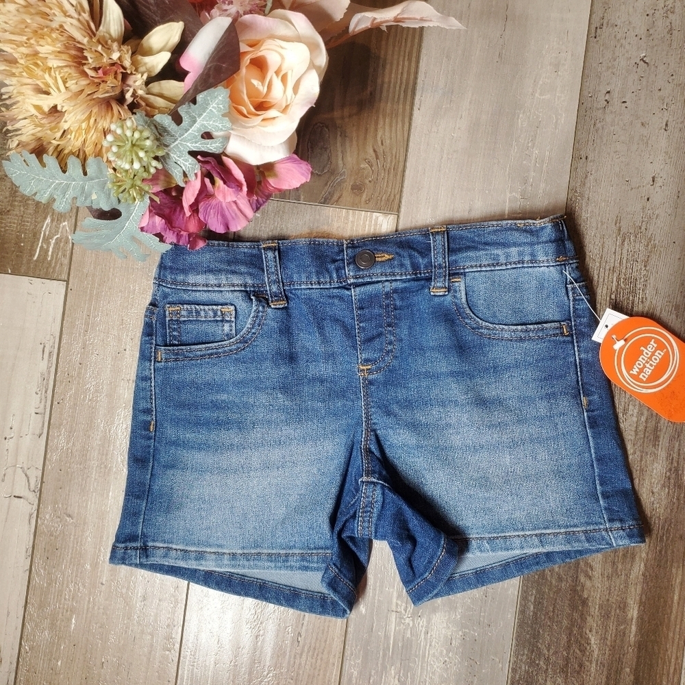 NWT Wonder Nation Dark Wash Blue Girls 5 Pocket Denim Shorts Size Small (6-6X)